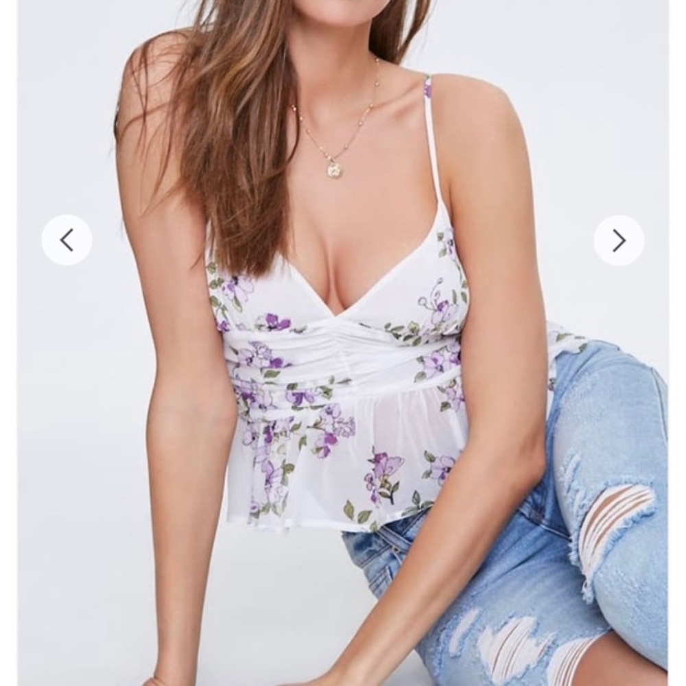 NWOT White & Purple Floral Top